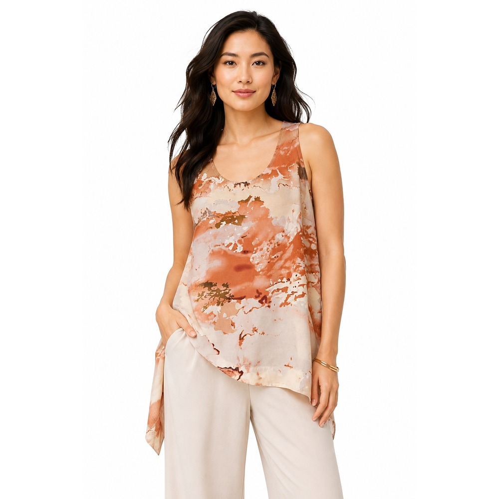 Vivienne Tam Silk Blend Abstract Watercolor Sleeveless Tank Top Women's S